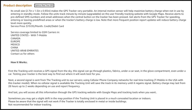 Product Description for the Optimus Real Time GPS
